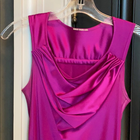 CHARLES CHANG-LIMA 100% SILK FUSHIA DRAPED DRESS - Picture 2 of 9